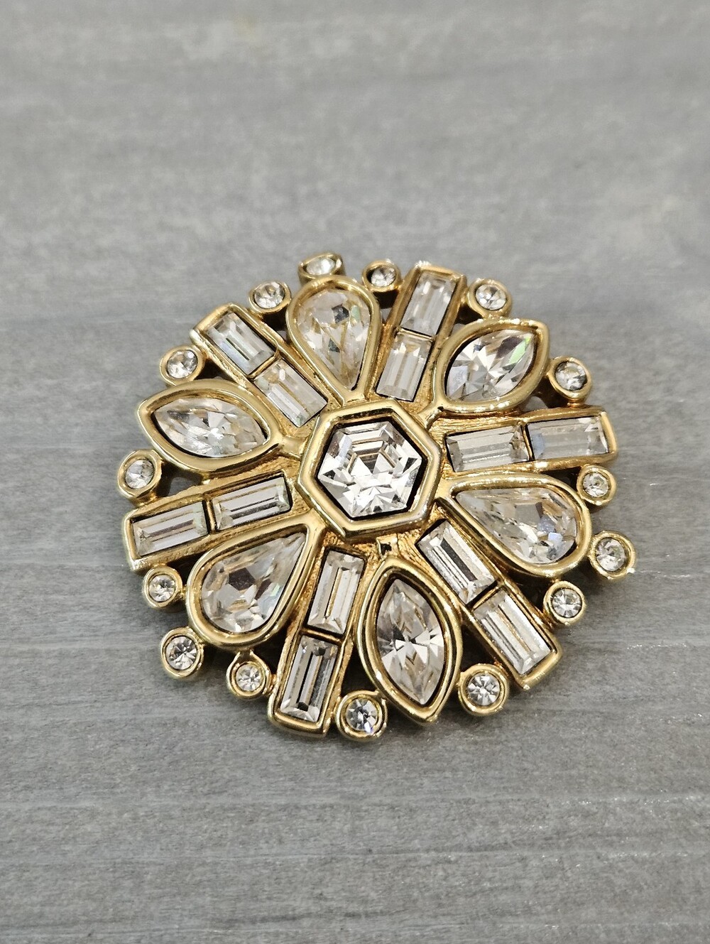 Swarovski Signed Goldtone Starbust Crystal Brooch
